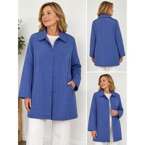 Willow Lane Women's Blue Quilted Jacket Coat‎  4X? Button Front Plus Size